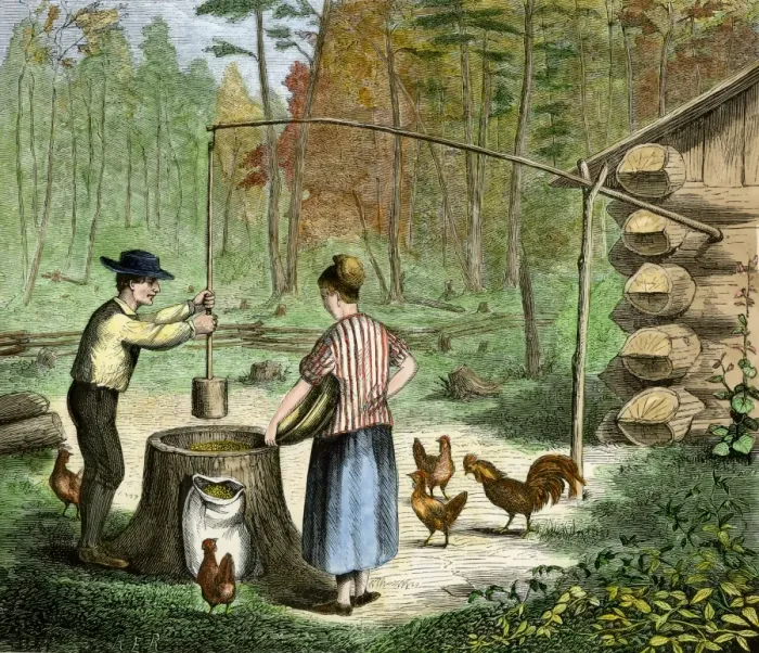 Framed Print : Settlers plumping mill for grinding corn Framed Print : Settlers plumping mill for grinding corn