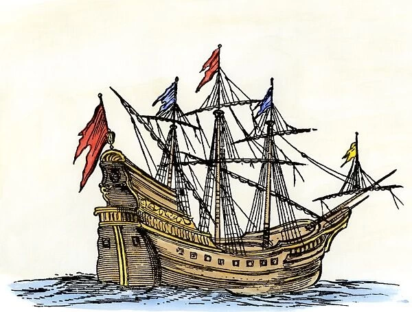Ship in the 1600s. Sailing-ship of the seventeenth century.