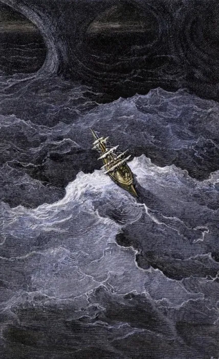 Framed Print : Ship in stormy seas from Coleridges Rime of the Ancient Mariner Framed Print : Ship in stormy seas from Coleridges Rime of the Ancient Mariner