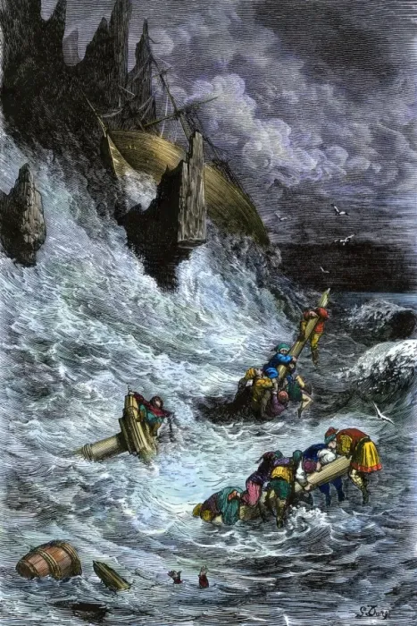 Framed Print : Sinbad and his companions shipwrecked