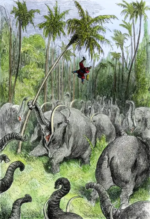 Framed Print : Sinbad in peril among the elephants Framed Print : Sinbad in peril among the elephants