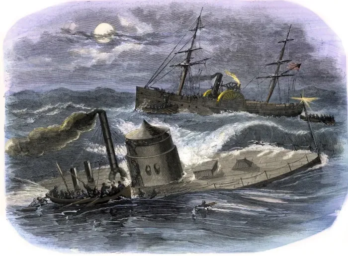 Framed Print : Sinking of the ironclad USS Monitor in a gale off North Carolina Framed Print : Sinking of the ironclad USS Monitor in a gale off North Carolina