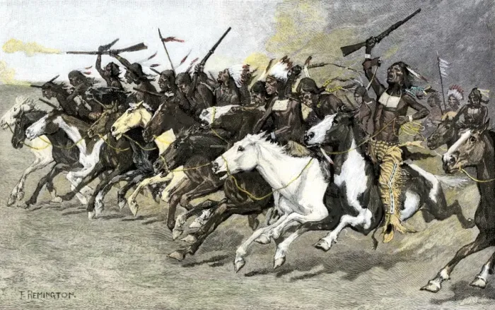 Framed Print : Sioux warriors charge on the sun-pole Framed Print : Sioux warriors charge on the sun-pole
