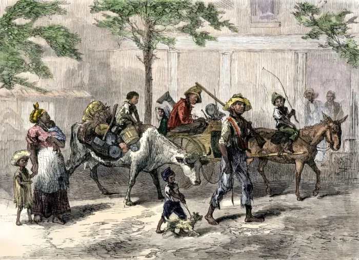 Framed Print : Former slaves fleeing to Kansas from yellow fever outbreak in South Framed Print : Former slaves fleeing to Kansas from yellow fever outbreak in South