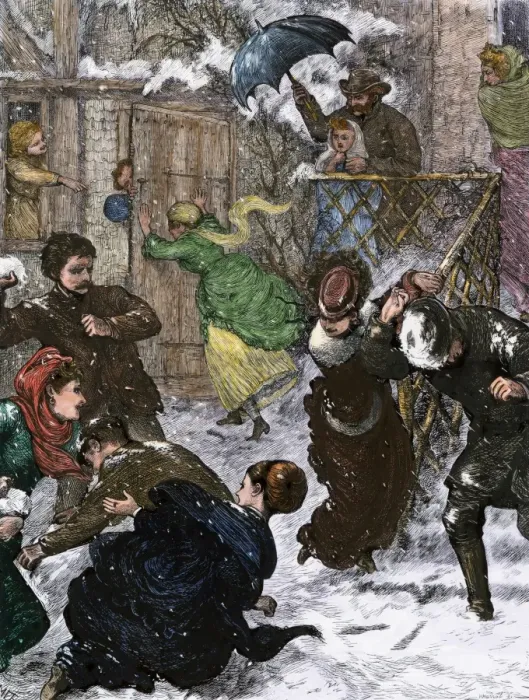 Framed Print : Snowball fight, 1870s Framed Print : Snowball fight, 1870s