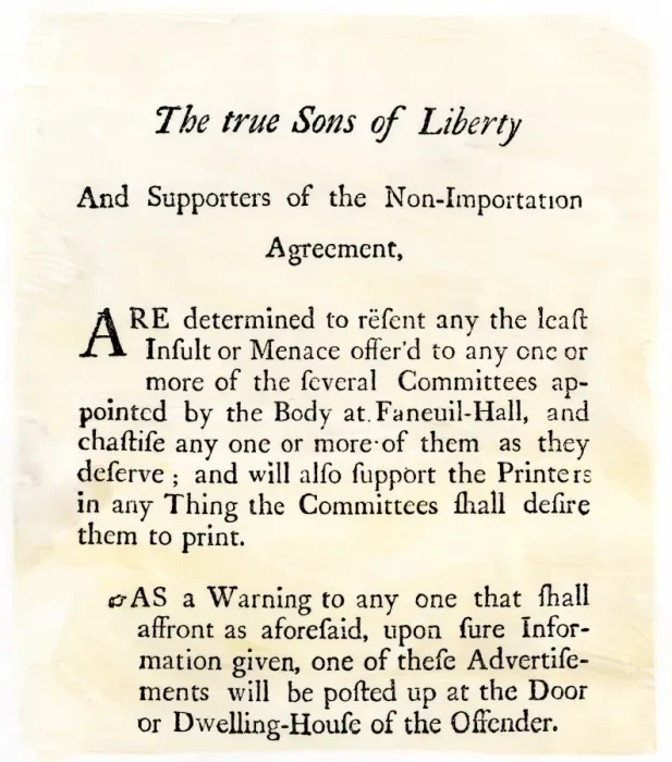 Framed Print : Sons of Liberty handbill supporting boycott of British goods in Boston before