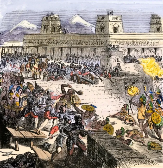 Framed Print : Spanish invaders attacked by the Aztecs in Tenochtitlan during La Noche Triste Framed Print : Spanish invaders attacked by the Aztecs in Tenochtitlan during La Noche Triste