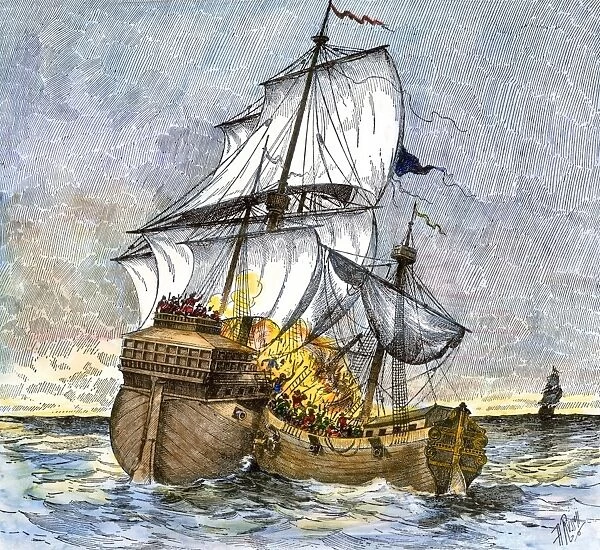 Spanish pirates attacking English merchantmen