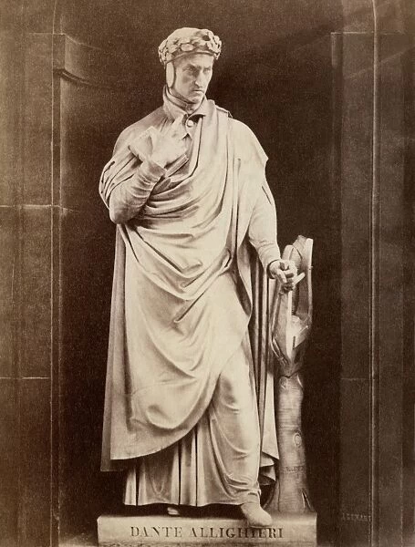 Dante. Statue of Dante Alighiere.. 19th-century photograph