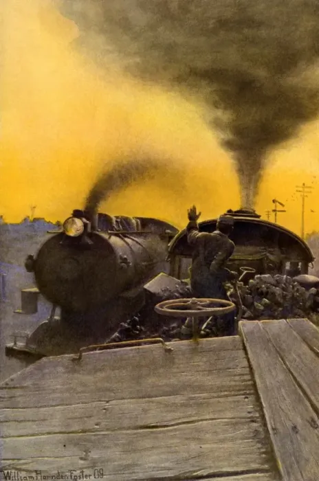 Framed Print : Steam locomotives passing each other, early 1900s Framed Print : Steam locomotives passing each other, early 1900s