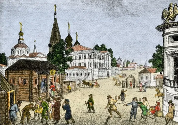 Framed Print : A street in Moscow in the time of Catherine the Great Framed Print : A street in Moscow in the time of Catherine the Great