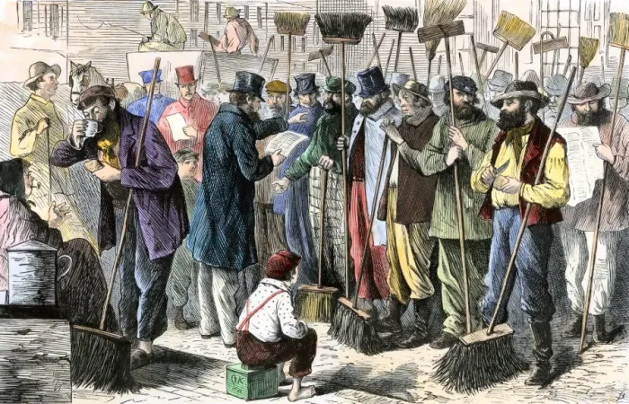 Framed Print : Street-sweepers answering a roll-call