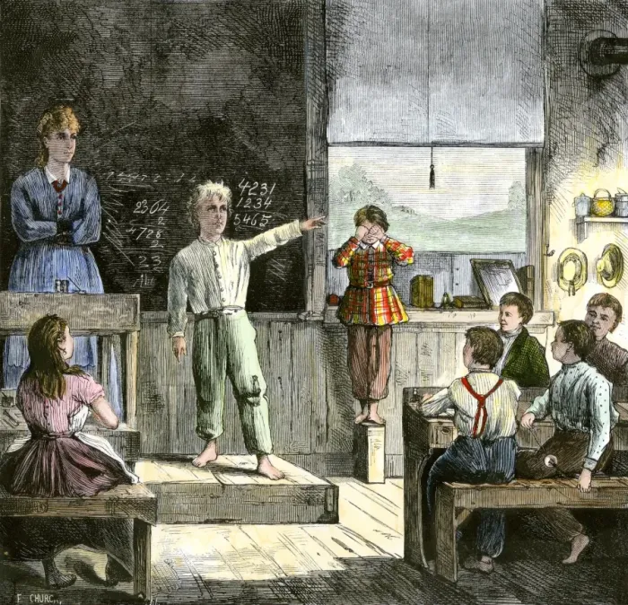 Framed Print : Students in a one-room school, 1800s Framed Print : Students in a one-room school, 1800s