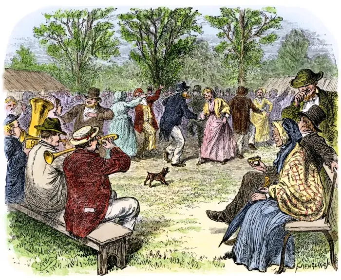 Framed Print : Summer holiday celebration in an American village, 1800s
