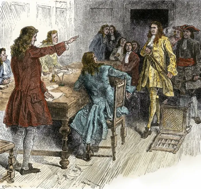 Framed Print : Surrender of Captain Kidd to authorities in New England for piracy Framed Print : Surrender of Captain Kidd to authorities in New England for piracy