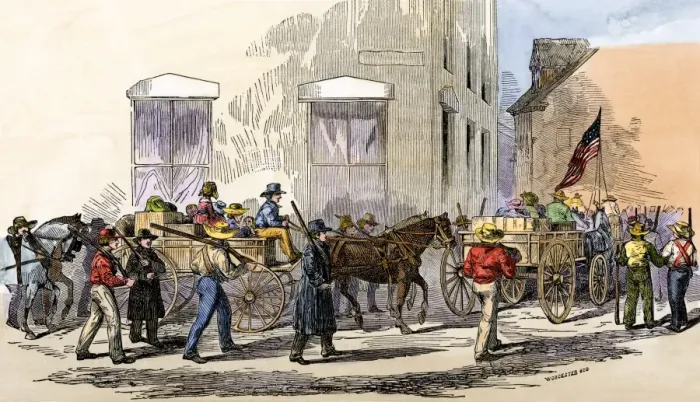 Framed Print : Swedish immigrants on their way to the American midwest, 1850s Framed Print : Swedish immigrants on their way to the American midwest, 1850s