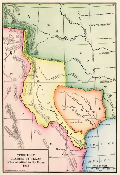 Framed Print : Territory claimed by Texas, 1845 Framed Print : Territory claimed by Texas, 1845