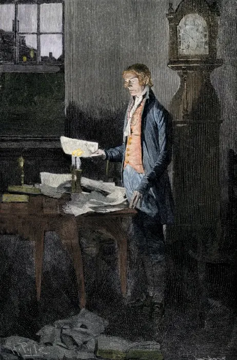 Framed Print : Thomas Jefferson writing the Declaration of Independence Framed Print : Thomas Jefferson writing the Declaration of Independence
