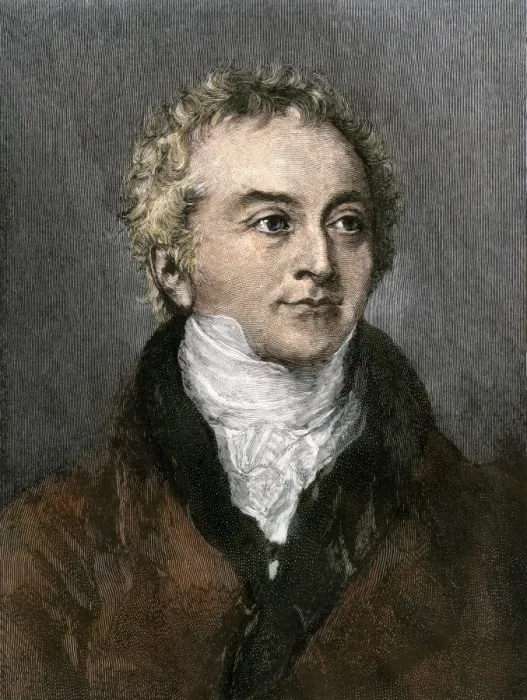 Framed Print : Thomas Young. Hand-colored woodcut of a portrait