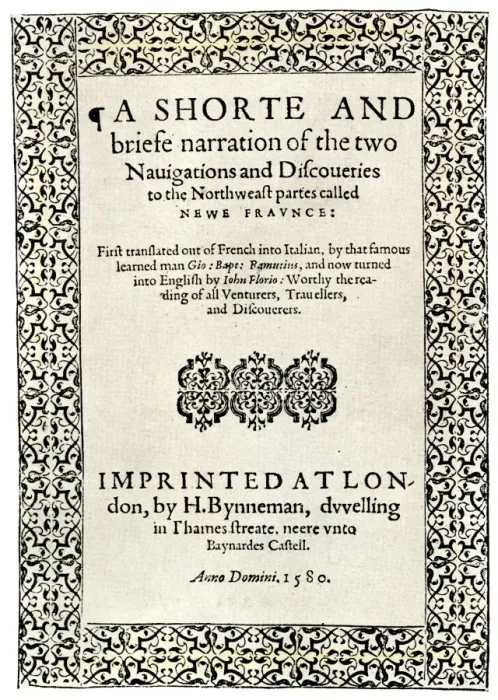 Framed Print : Title page of the London edition of Jacques Cartiers book about his discoveries