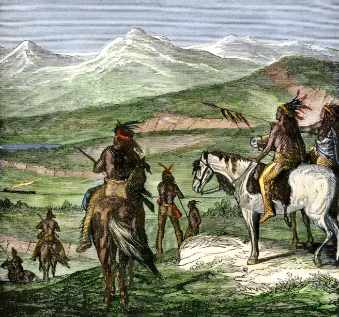 Framed Print : Transcontinental railroad observed by Native Americans Framed Print : Transcontinental railroad observed by Native Americans