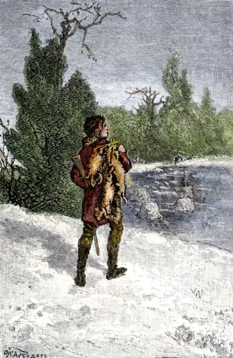 Framed Print : Trapper making his winter rounds in the north wods Framed Print : Trapper making his winter rounds in the north wods