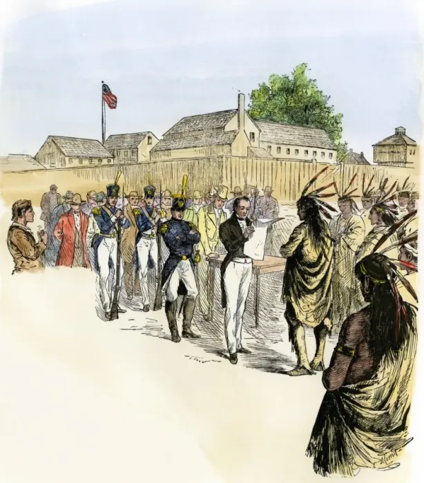 Framed Print : Treaty with the Pottawattomies at Fort Dearborn, 1833 Framed Print : Treaty with the Pottawattomies at Fort Dearborn, 1833