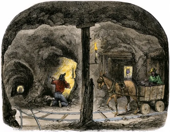 Framed Print : Tunnel in a California mine, 1850s