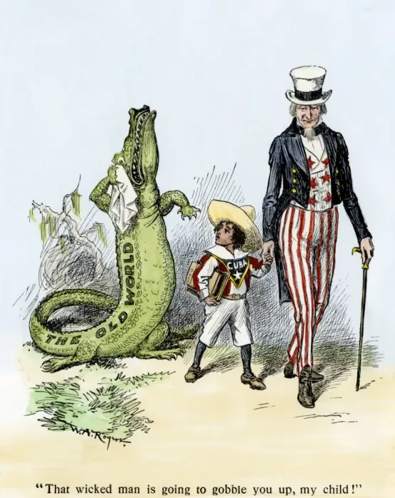 Framed Print : Uncle Sam leading Cuba away from the Old World