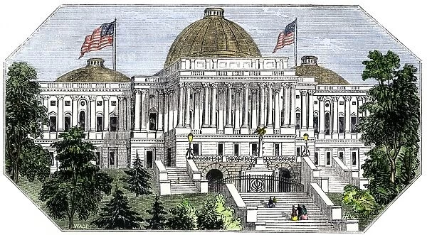 Unfinished dome on the U. S. Capitol, 1850s