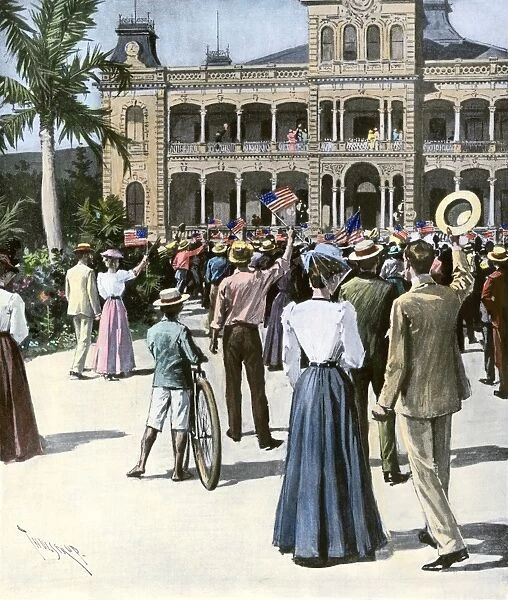 U.S. annexation of Hawaii cheered in Honolulu, 1898