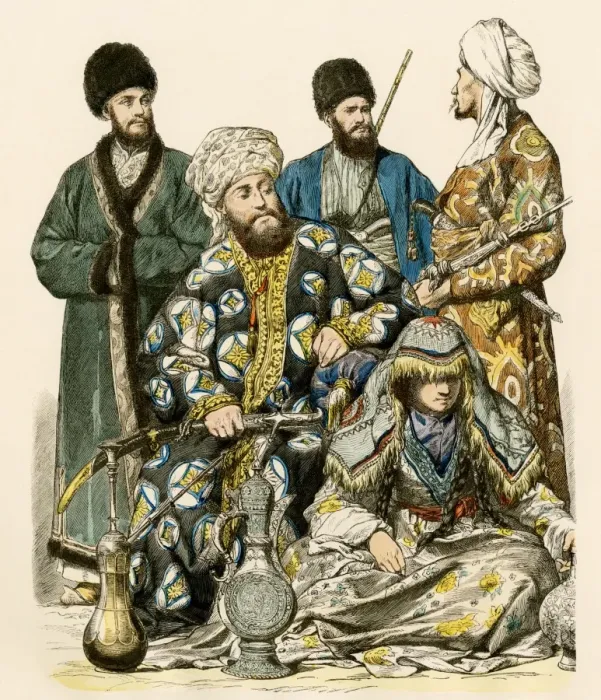 Framed Print : Uzbekistan and Turkistan traditional clothing