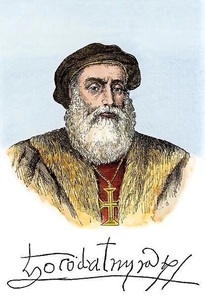 Vasco da Gama portrait, with his autograph.