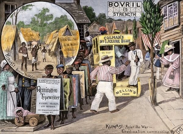 Before and after views of Kumasi, Ghana, as a British protectorate, 1890s