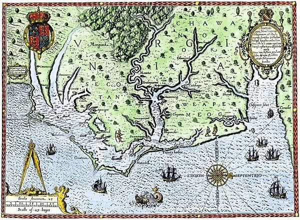 Virginia map, 1588. Thomas Harriot's map of Virginia, 1588.