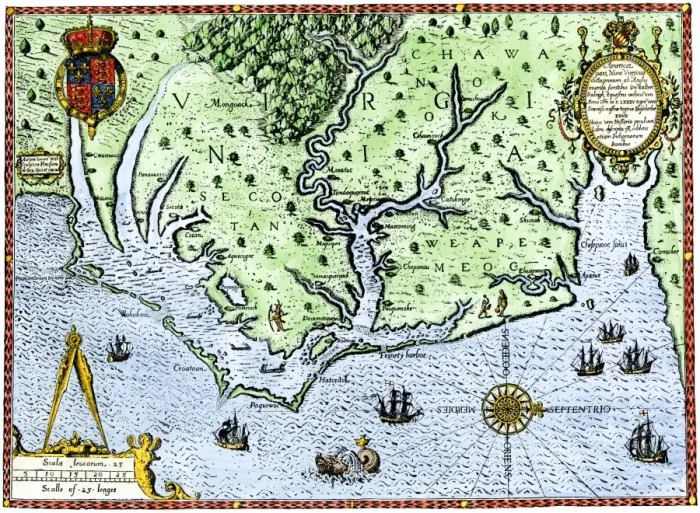 Framed Print : Virginia map, 1588 Framed Print : Virginia map, 1588