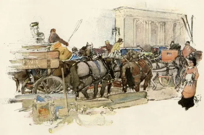 Framed Print : Wagons in New York City, early 1900s