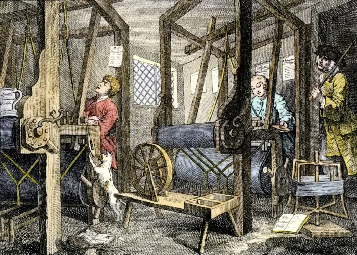 Framed Print : Weaving at Spitalfields, England, 1700s