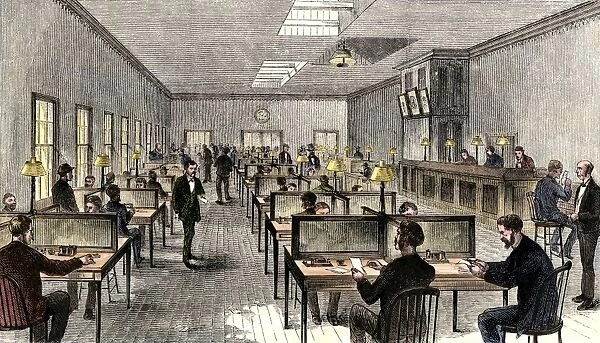 Western Union office in New York City, 1870s