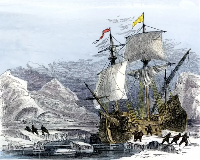 Framed Print : Willem Barents expedition in Arctic ice at Nova Zembla searching for a