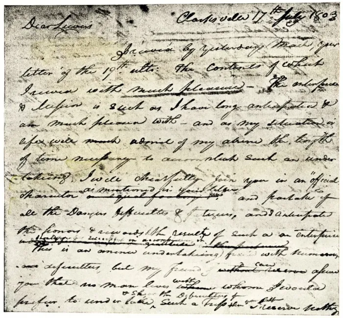 Framed Print : William Clarks letter accepting Lewiss invitation to join the Corps of Framed Print : William Clarks letter accepting Lewiss invitation to join the Corps of