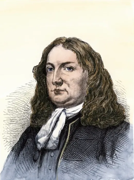 Framed Print : William Penn. Hand-colored 19th-century woodcut reproduction of a 17th-century portrait