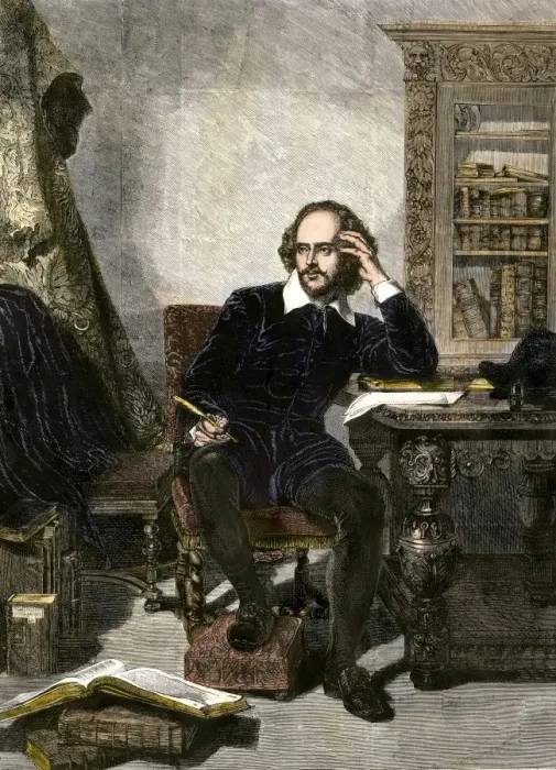 Framed Print : William Shakespeare writing in his study Framed Print : William Shakespeare writing in his study