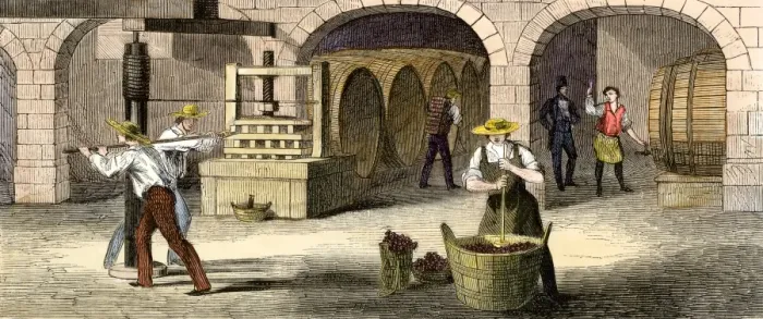 Framed Print : Wine-press in Longworths wine-cellars Framed Print : Wine-press in Longworths wine-cellars