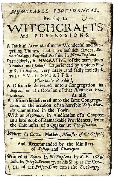 Witchcraft book by Cotton Mather, 1689