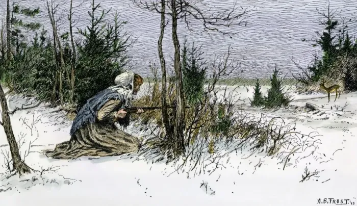 Framed Print : Woman hunting deer in the snow Framed Print : Woman hunting deer in the snow