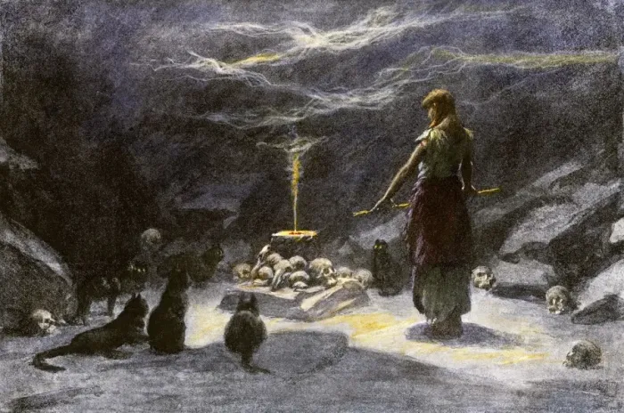Framed Print : Woman practicing sorcery with black cats as companions Framed Print : Woman practicing sorcery with black cats as companions