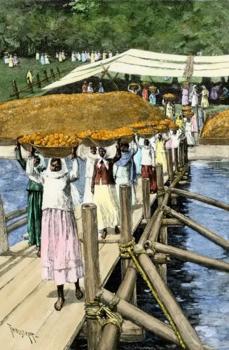 Framed Print : Women loading oranges on a ship at San Antonio Framed Print : Women loading oranges on a ship at San Antonio