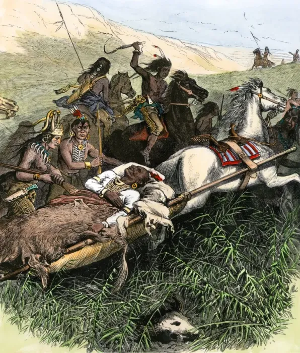 Framed Print : Wounded Comanche chief escaping after a battle Framed Print : Wounded Comanche chief escaping after a battle