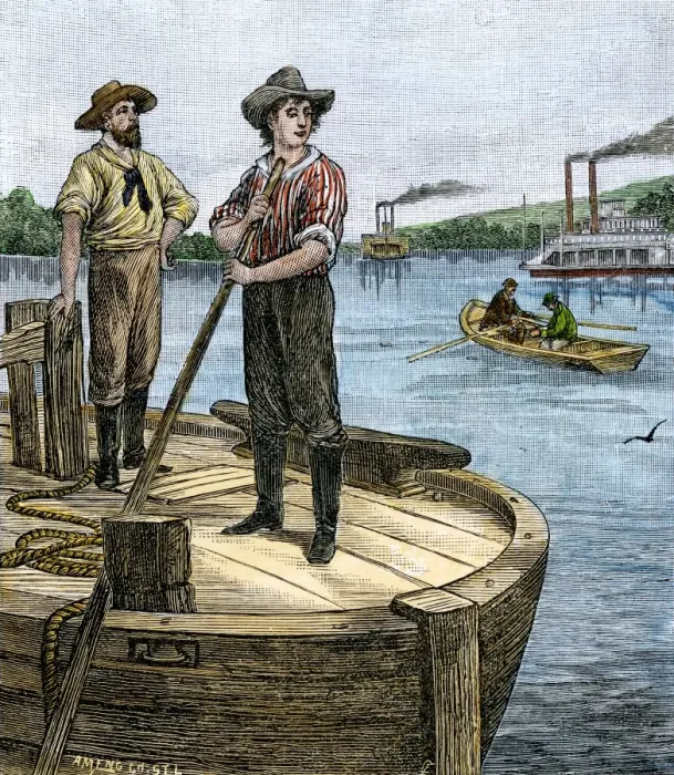Framed Print : Young Abe Lincoln working on an Ohio River keelboat Framed Print : Young Abe Lincoln working on an Ohio River keelboat